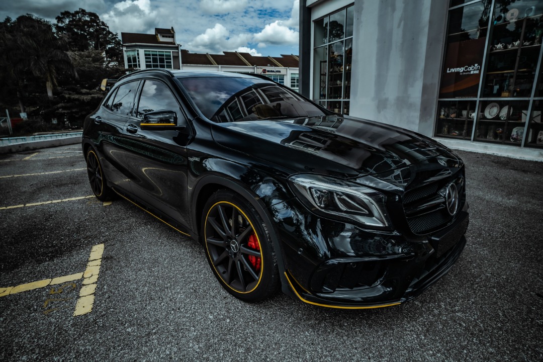 Mercedes GLA45 AMG overall front side view